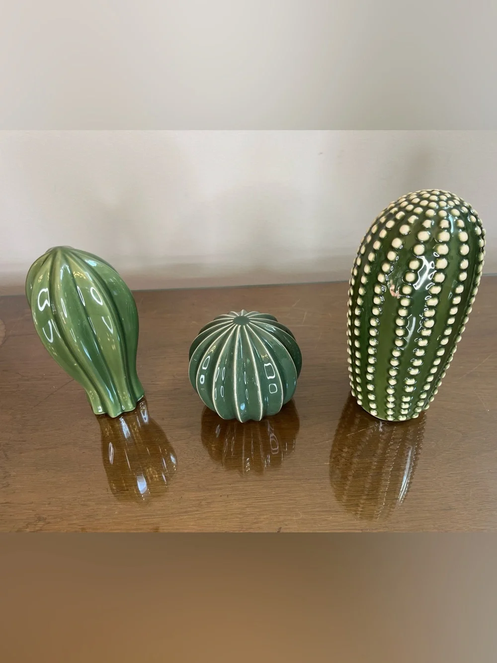 Ikea SJÄLSLIGT Ceramic Green Cactus Succulent Figures Shelf Plants Set Of 3 NIB